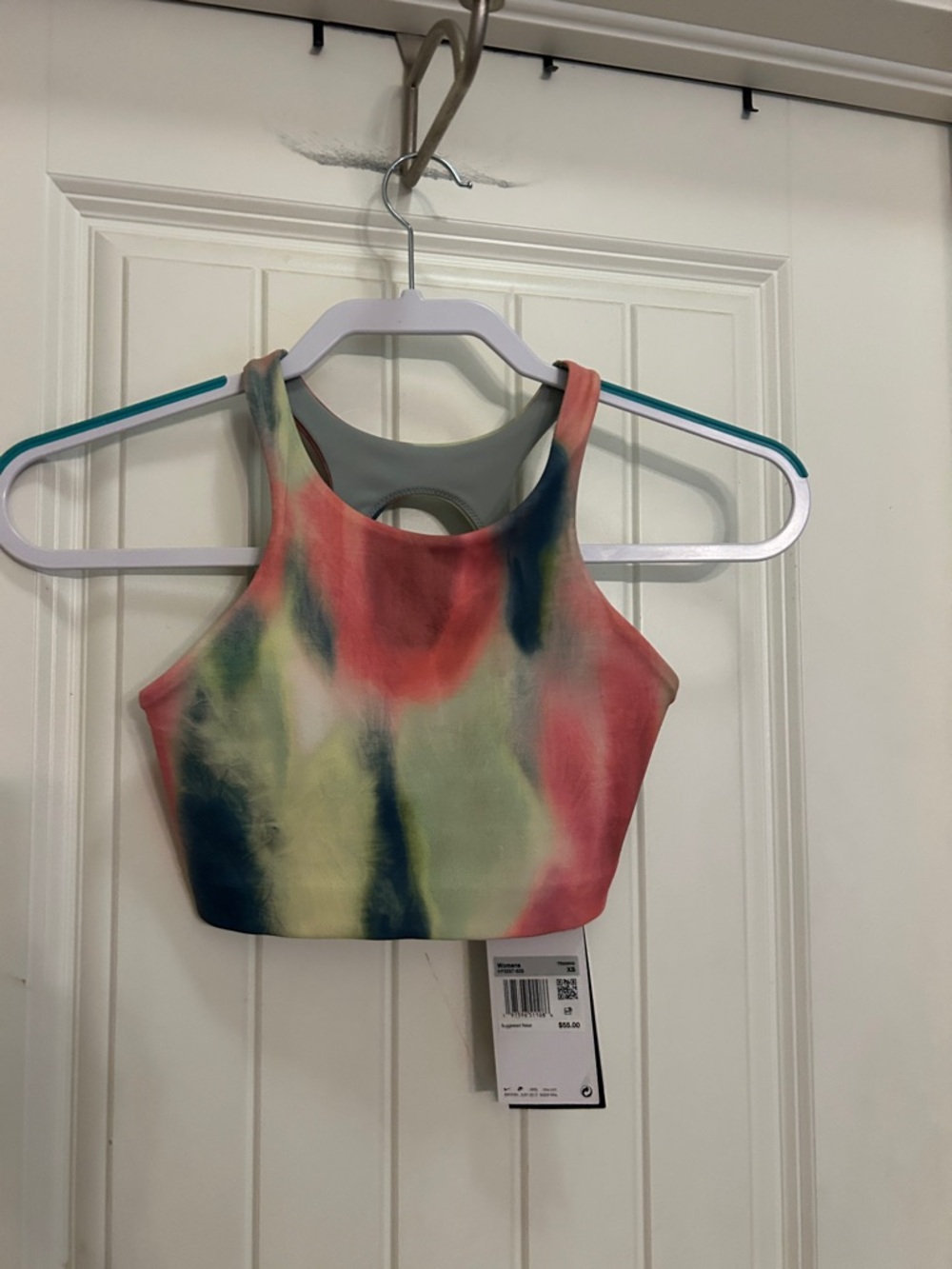 Nike Tie-Dye High Neck Crop Sports Bra Top - Coral, Lime, Navy